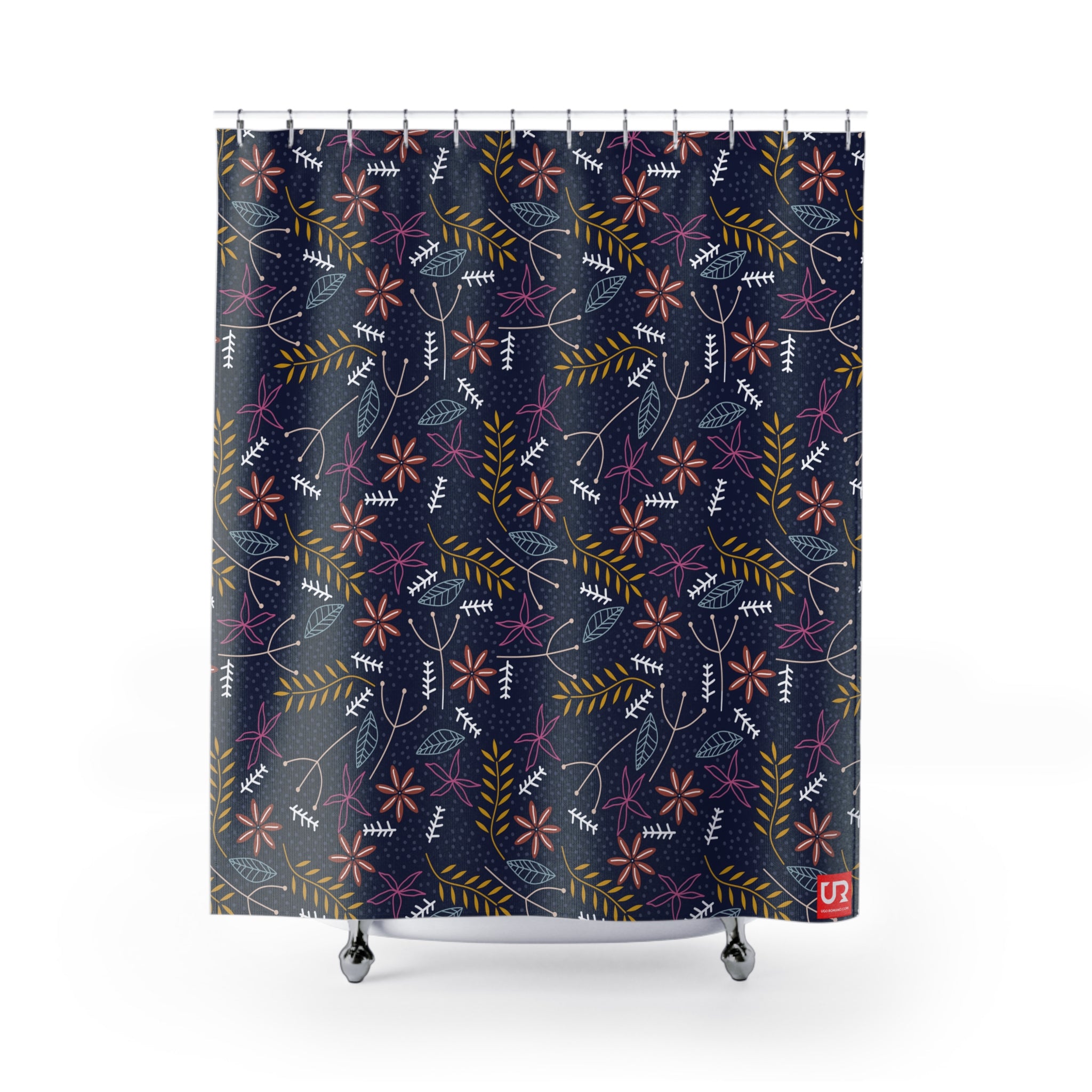 LEAVES & FLOWERS POLYESTER SHOWER CURTAIN - UGO ROMANO URSC013