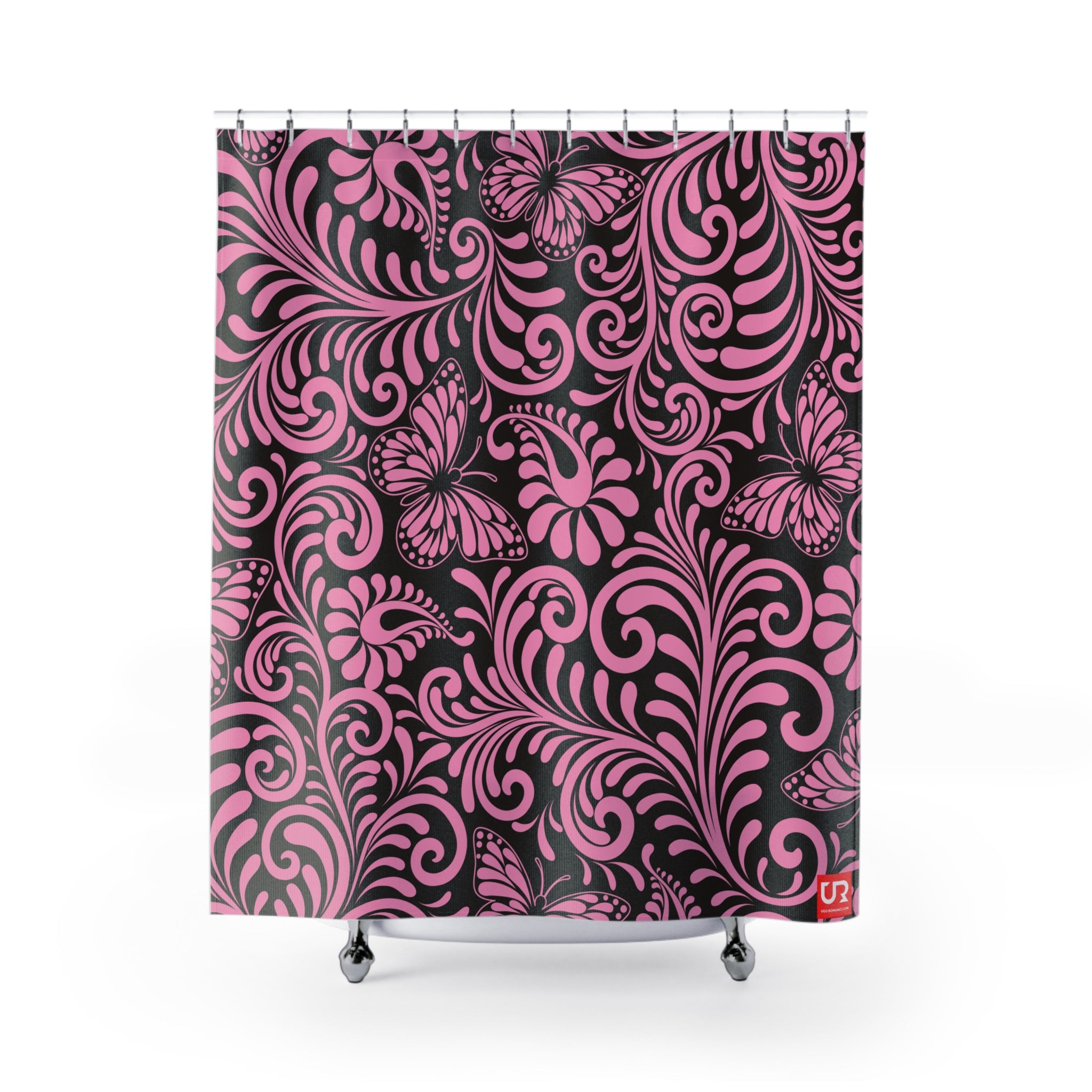 PINK ORNAMENT POLYESTER SHOWER CURTAIN - UGO ROMANO URSC030