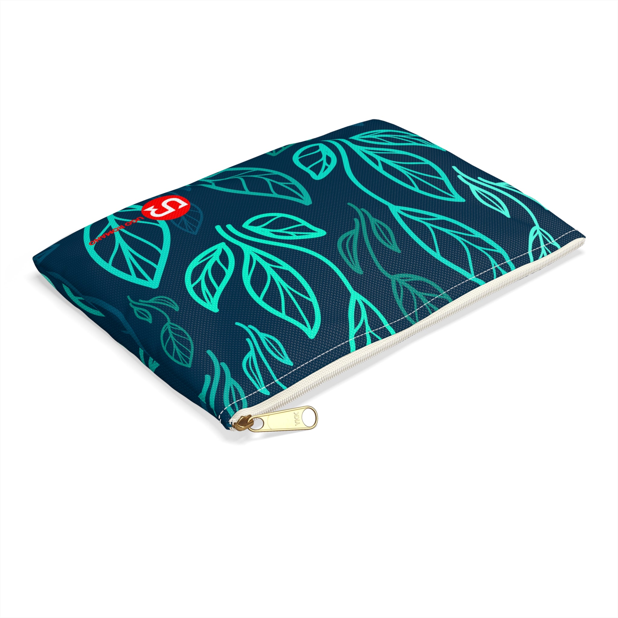 TURQUOISE LEAVES PATTERN ACCESSORY & MAKE-UP POUCH - UGO ROMANO URPW051 - Ugo Romano