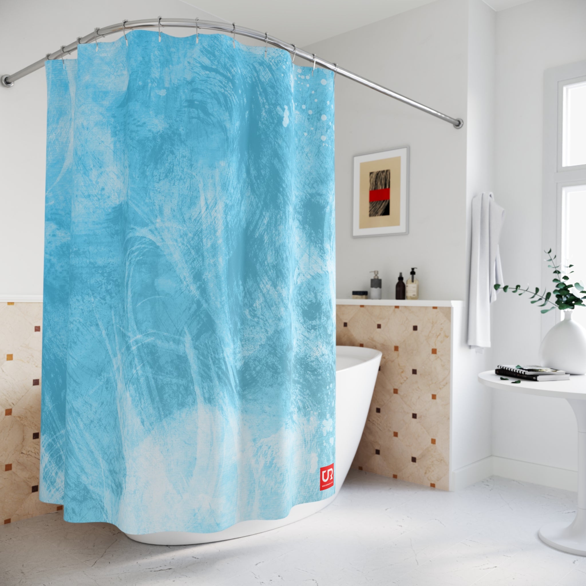 BLUE SCRATCHES POLYESTER SHOWER CURTAIN - UGO ROMANO URSC012