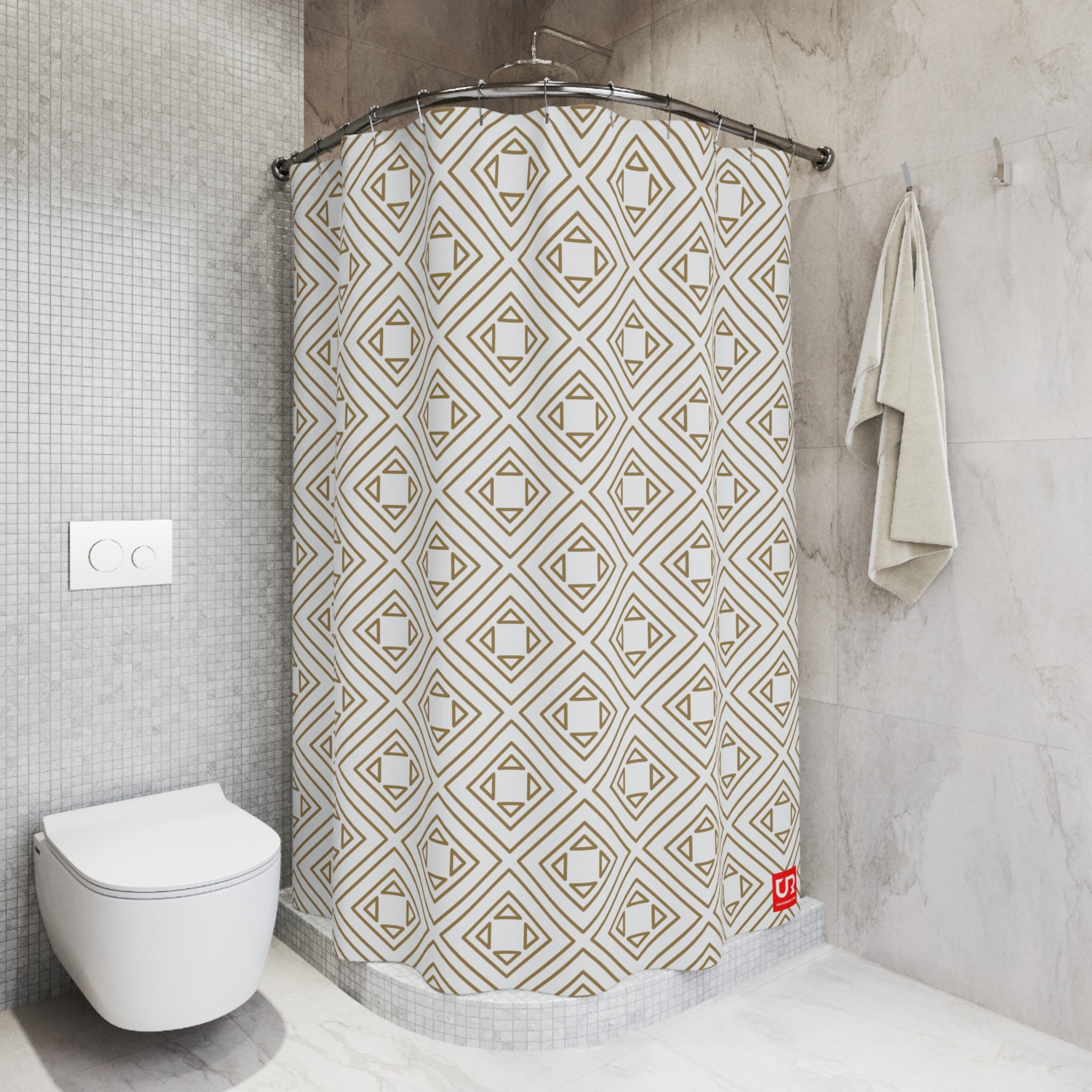 LUXURIOUS GOLDEN GEOMETRICAL POLYESTER SHOWER CURTAIN - UGO ROMANO URSC017