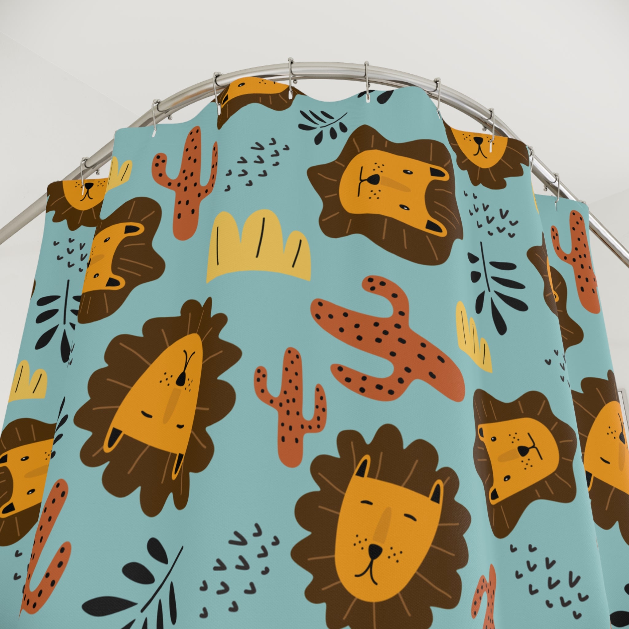 LIONS & CACTUS POLYESTER SHOWER CURTAIN - UGO ROMANO URSC034