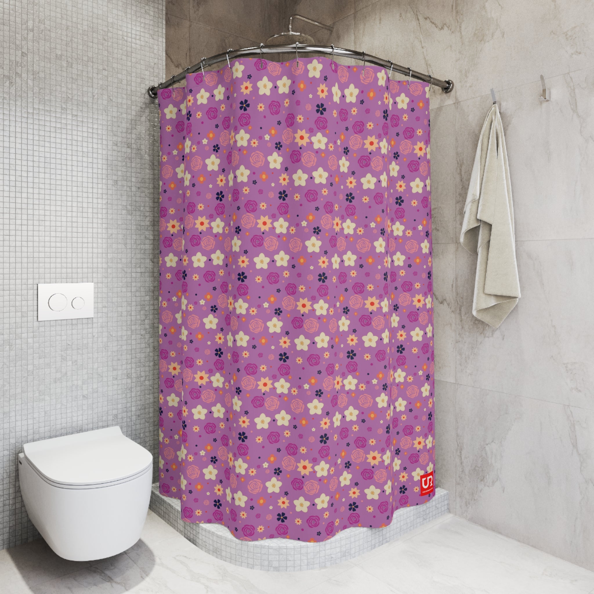 PURPLE ROSES PATTERN POLYESTER SHOWER CURTAIN - UGO ROMANO URSC037