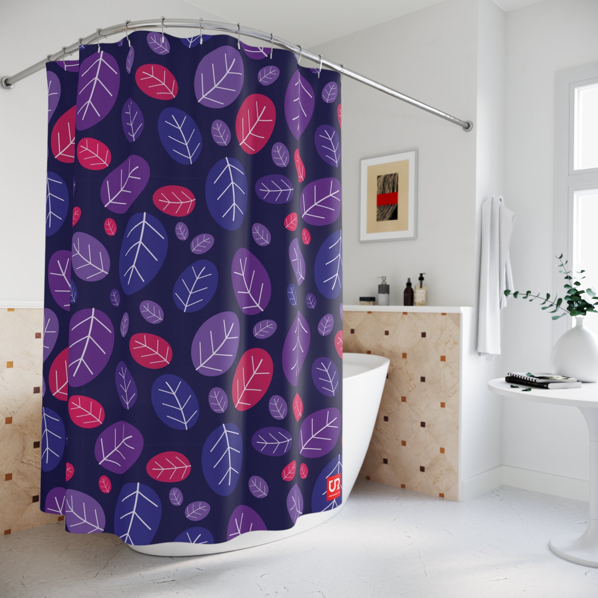 BLUE LEAVES PATTERN POLYESTER SHOWER CURTAIN - UGO ROMANO URSC038