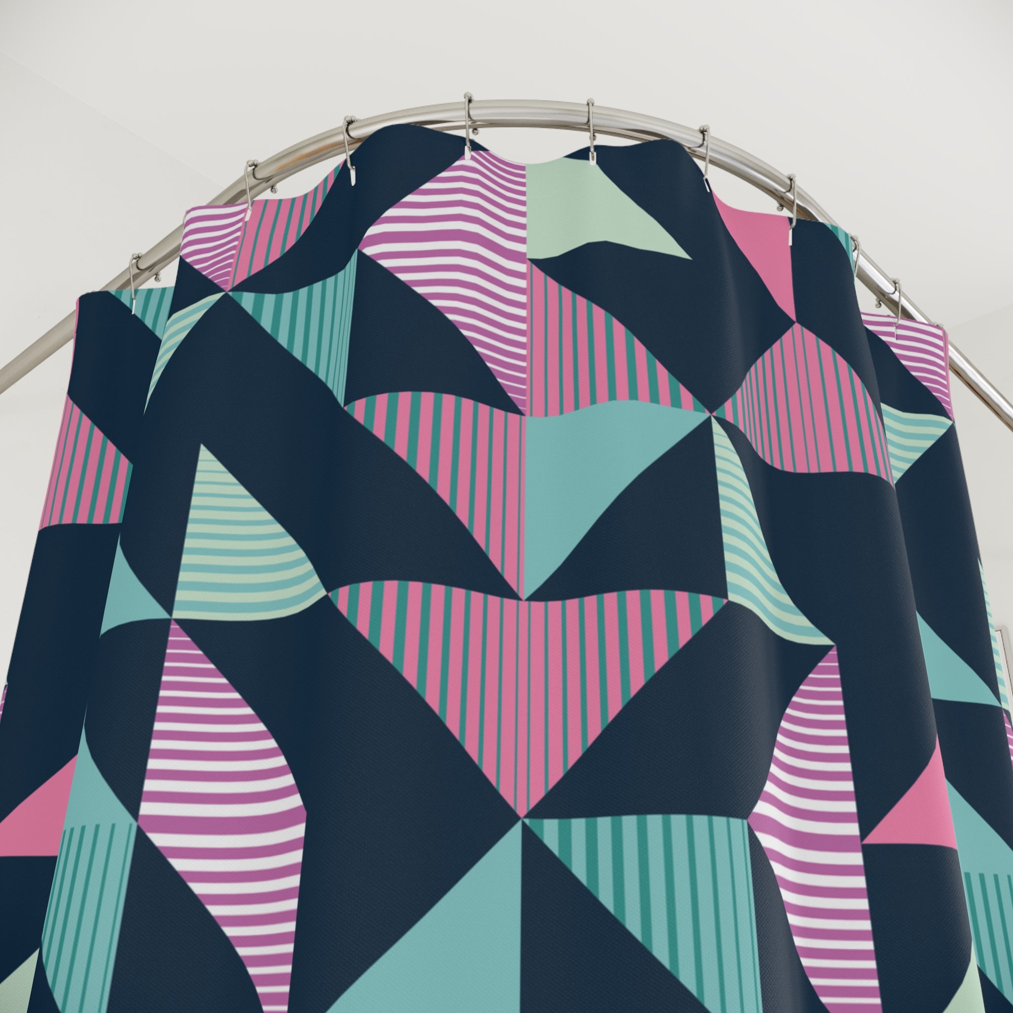 BLUE PINK GEOMETRICAL SEAMLESS POLYESTER SHOWER CURTAIN - UGO ROMANO URSC039