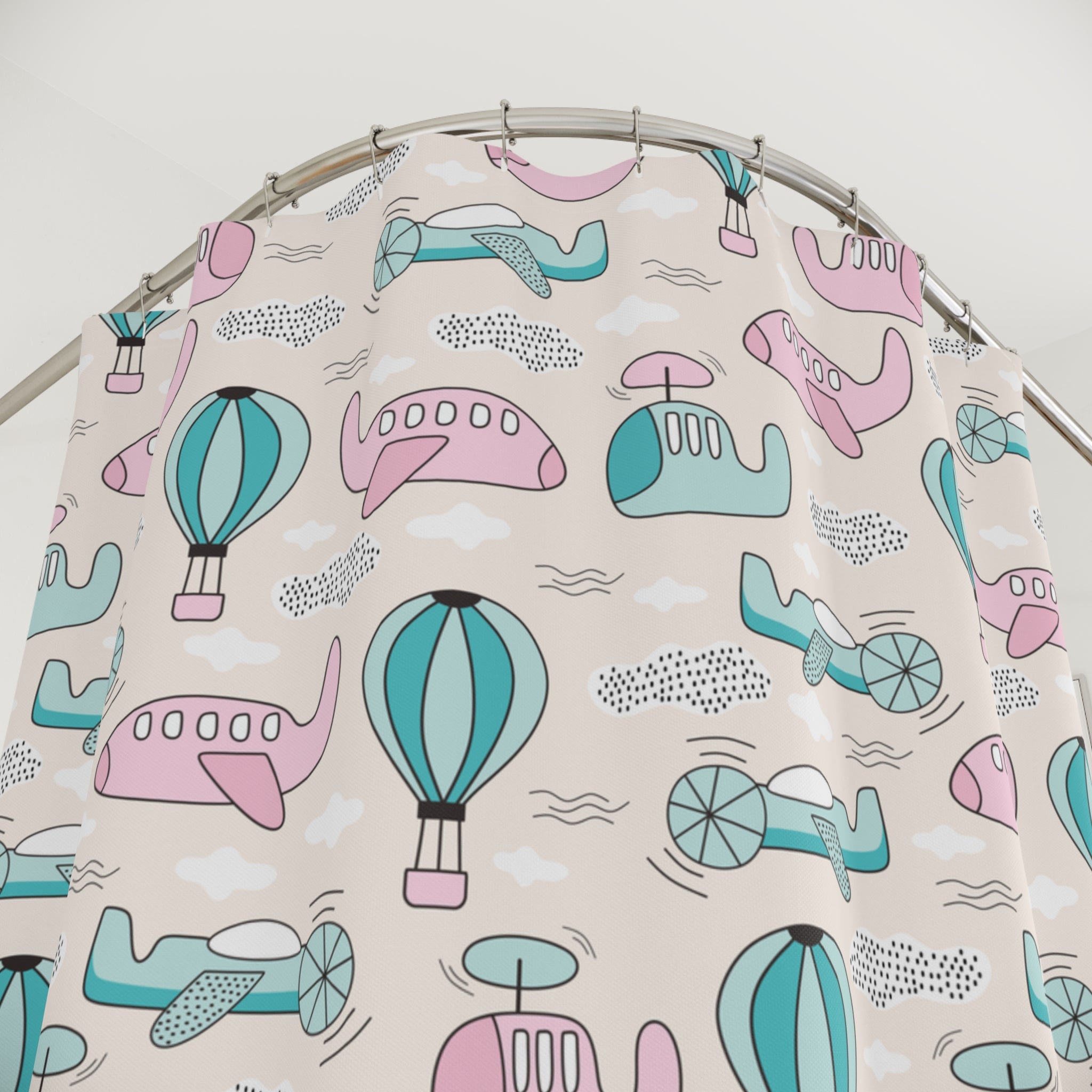 PLANES & BALLOONS POLYESTER SHOWER CURTAIN - UGO ROMANO URSC044