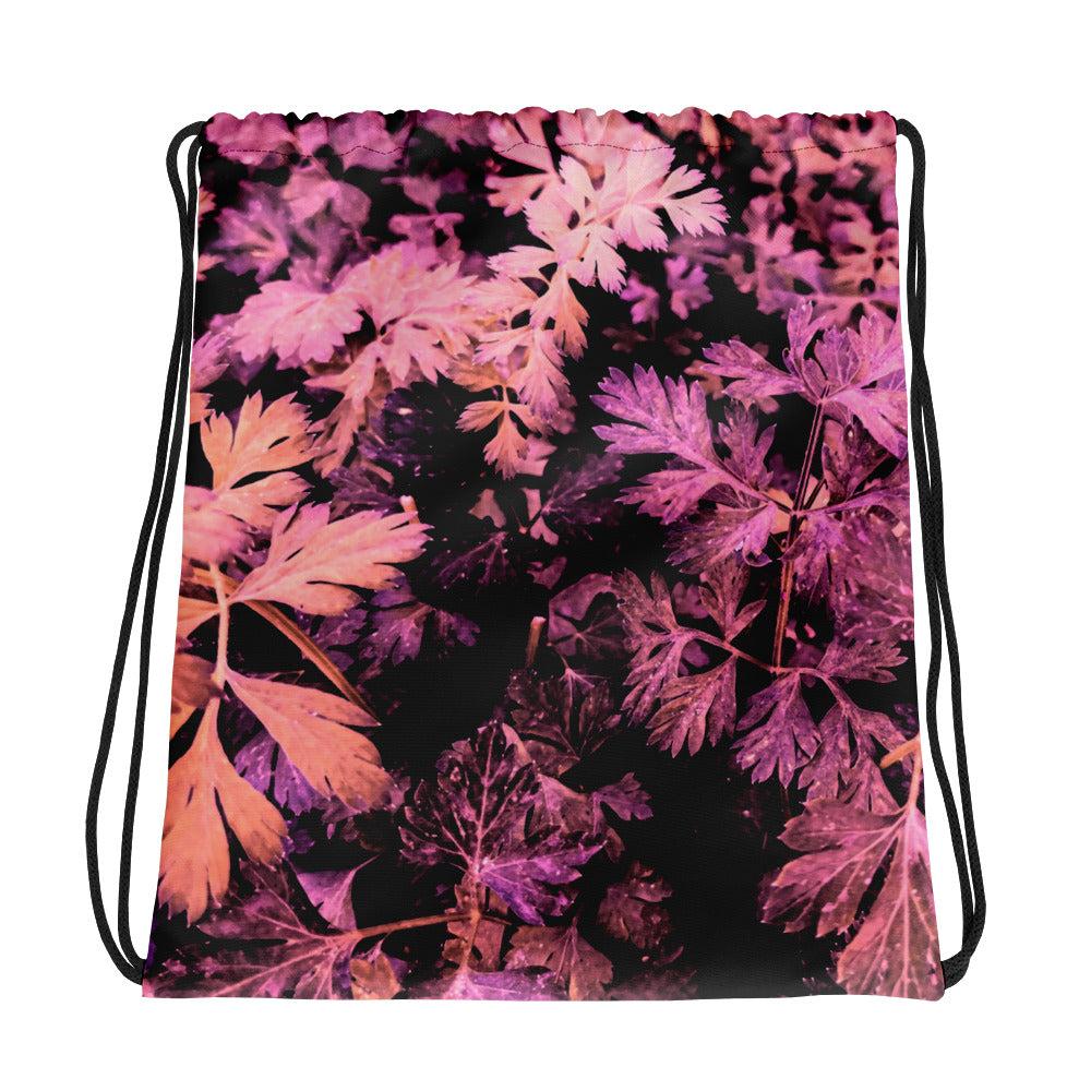 Pink Purple Leaves Drawstring bag - feedurcloset