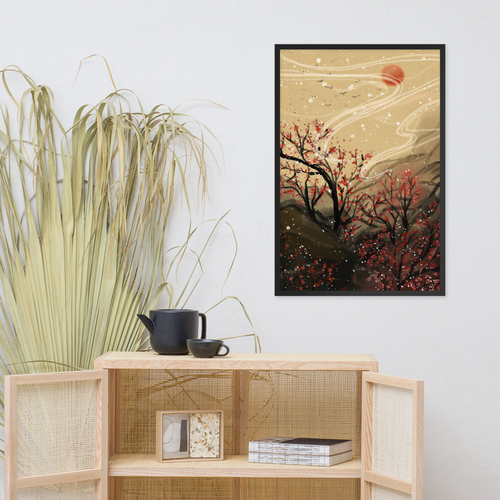 BLOSSOMING RED TREES FRAMED POSTER MATTE PAPER - FEED UR CLOSET FW002 - feedurcloset