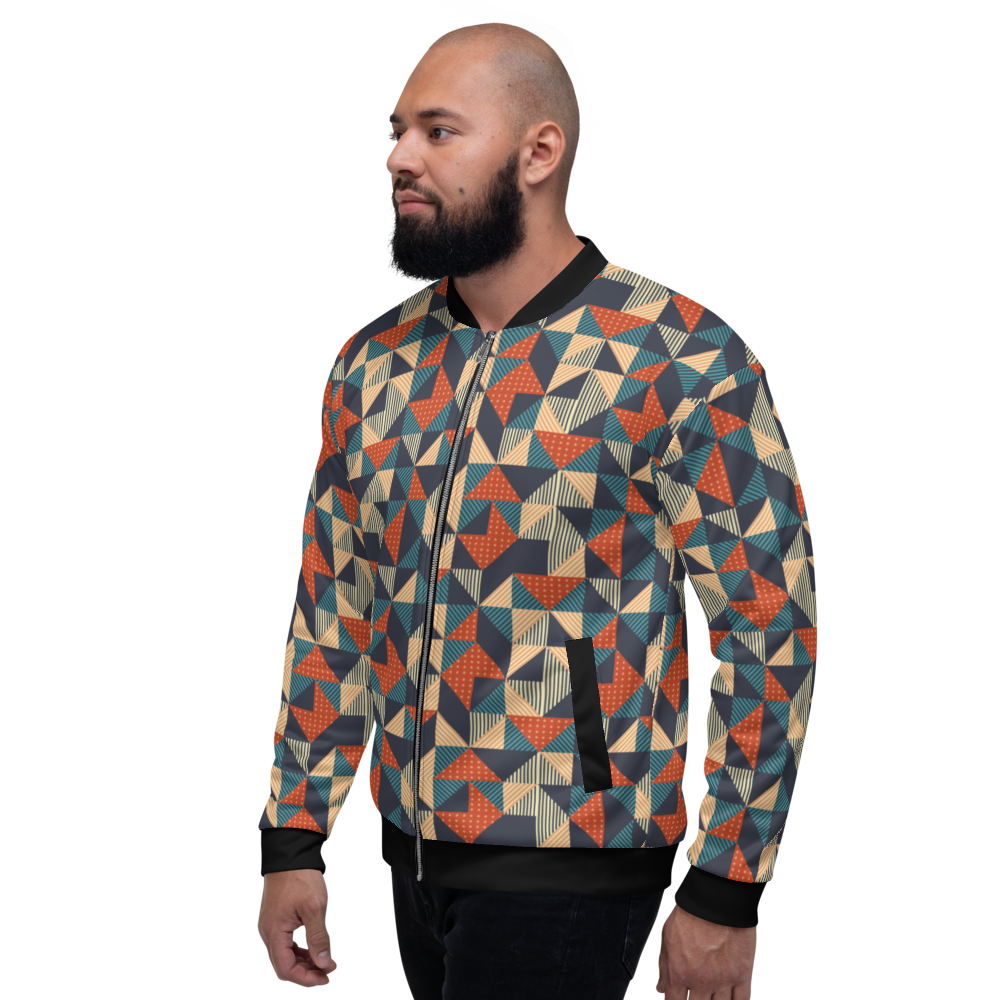 Triangles Colored Pattern Bomber Jacket - feedurcloset