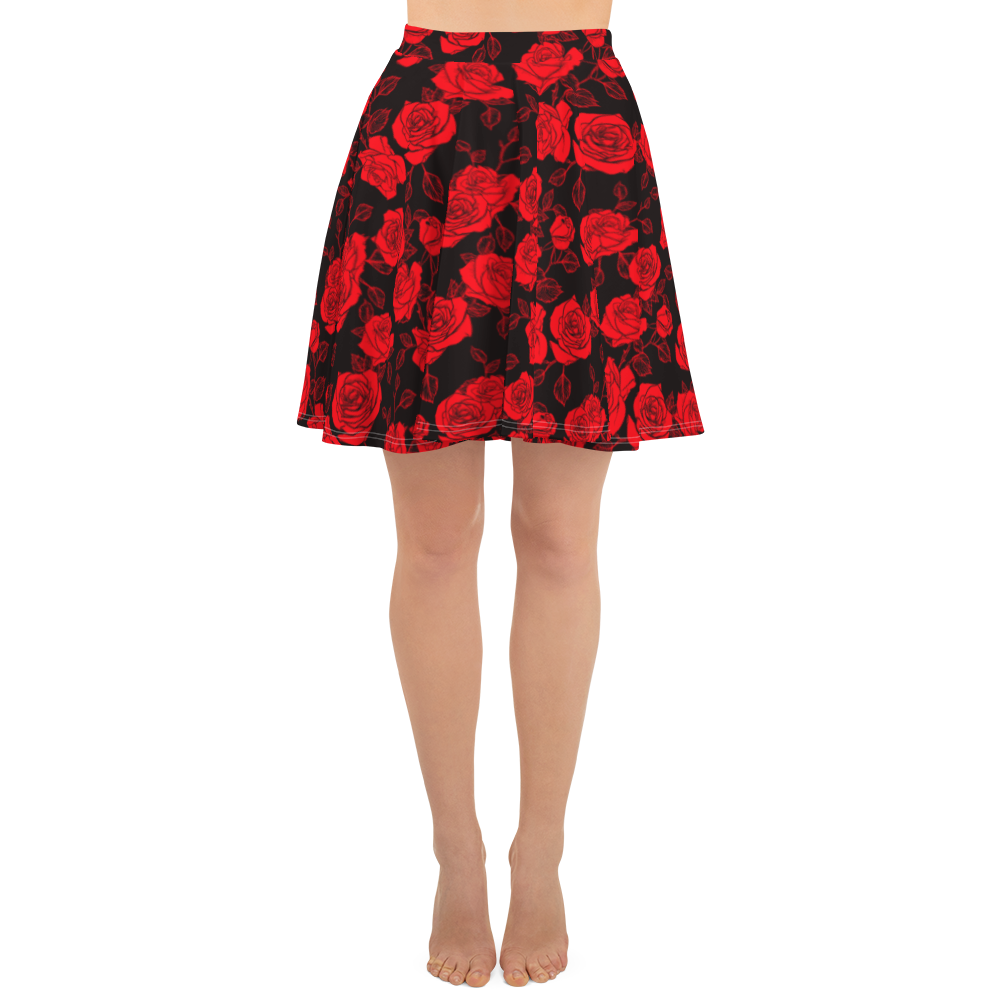 Red Flowers Skater Skirt - feedurcloset