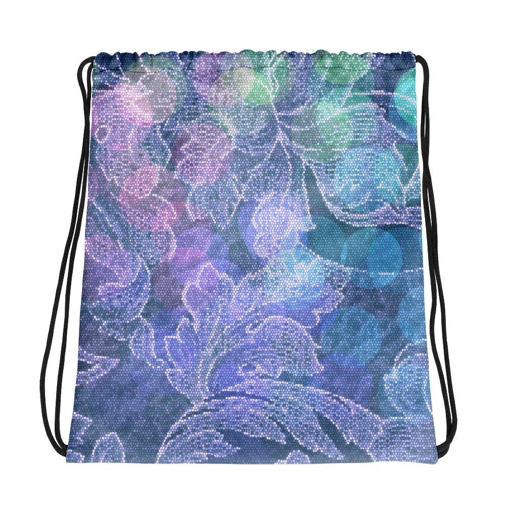 Mosaic Blue Floral Pattern Drawstring bag - feedurcloset