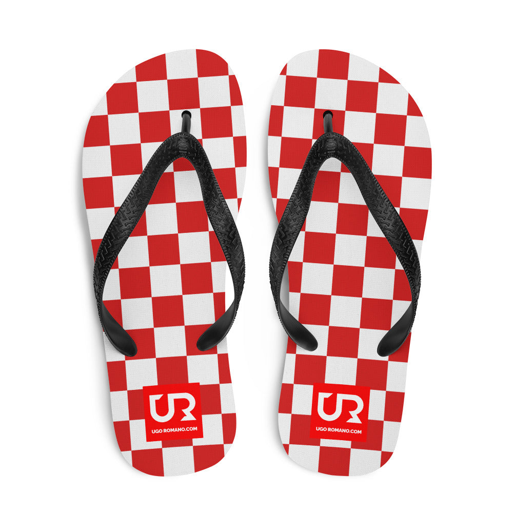 RED WHITE CHESS PATTERN FLIP-FLOPS - URFF014