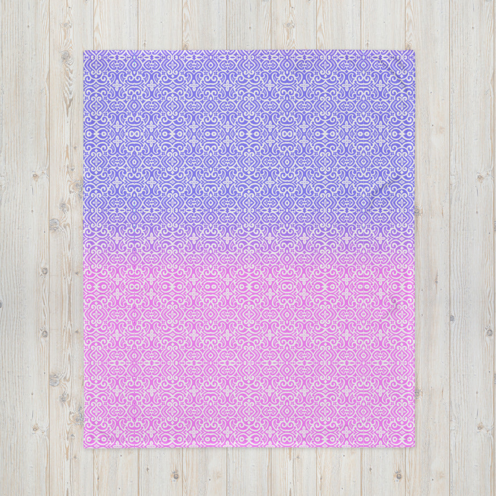 BLUE & PINK ORNAMENT THROW BLANKET - FEED UR CLOSET BT004 - feedurcloset