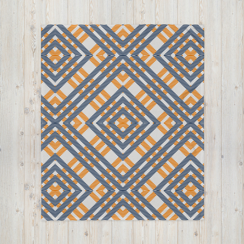 BLUE ORANGE GEOMETRICAL PATTERN THROW BLANKET - FEED UR CLOSET BT022 - feedurcloset