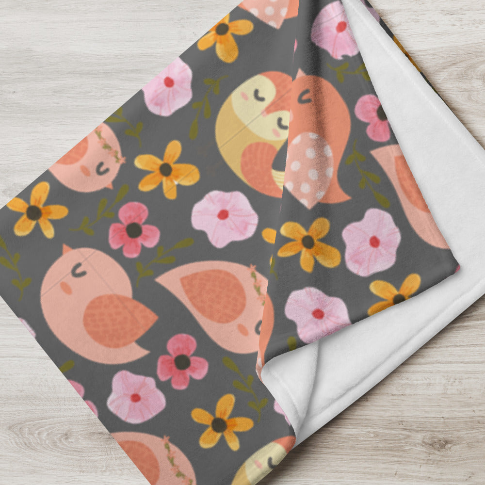 PINK BIRDS & ROSES THROW BLANKET - FEED UR CLOSET BT005 - feedurcloset